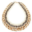 Women Creative Multilayer Chunky Chain Imitation Pearl Party Necklace