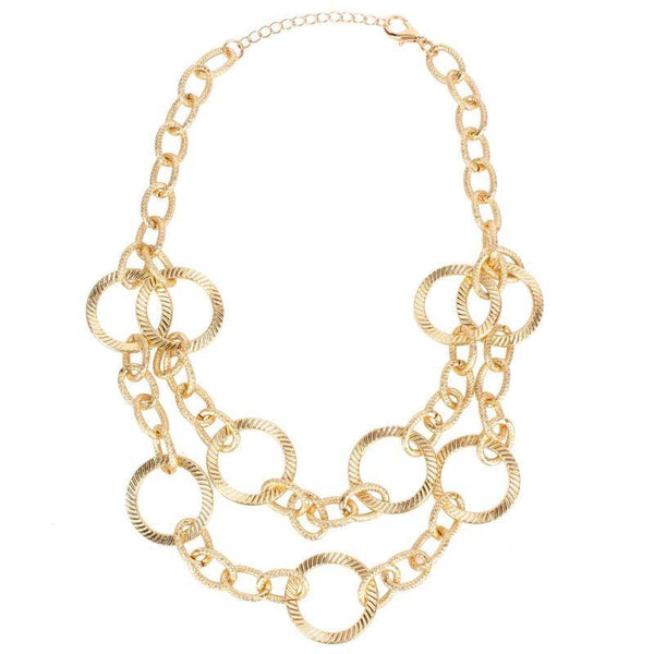 Women Punk Style Double Layer Carving Alloy Chunky Chain Necklace