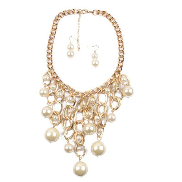 Exaggerated Multi-size Imitation Pearl Alloy Chain Tassel Women Party Necklace