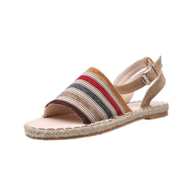 Ethnic Style Stripe Pattern Buckle Ankle Strap Sandals Shoes