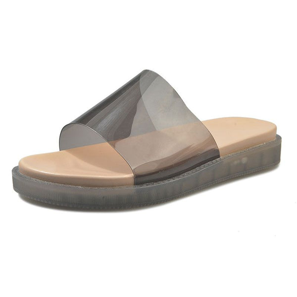 Fashion Candy Color Transparent Upper Wide Strap Casual Slippers Shoes