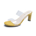 Double Bands Transparent Upper Design Fashion Chunky Heels Slippers Shoes