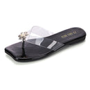 Flower Rhinestone Decor Transparent Strap Upper Vacation Style Flip-flop Slippers Shoes