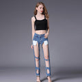 Women Loose Pattern Sexy Cut-out Design Raw Hem Jeans
