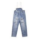 Creative Rope Design Women Loose Pattern Ripped Suspender Jeans