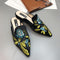 Women Fashion Flower Embroidery Upper Pointed-toe Flat Mules Shoes