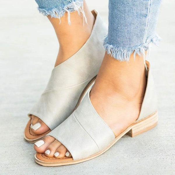 Women Fashion Unique Upper Cut Out Design Open-toe Low Heel Casual Sandals Shoes