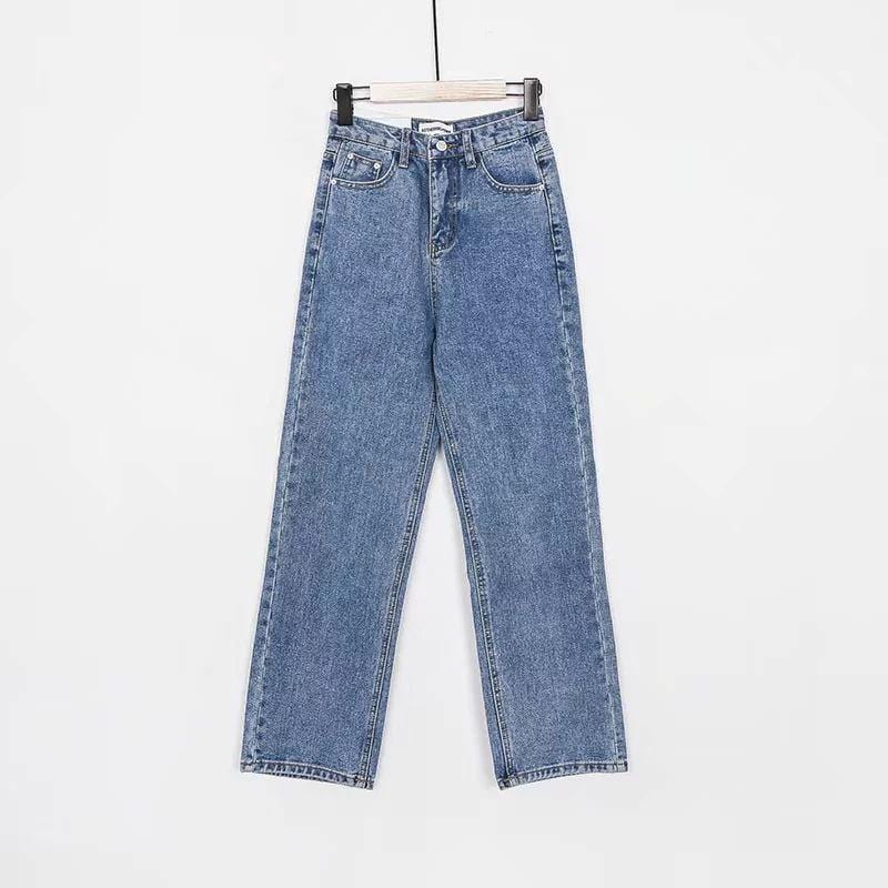Women Casual Oversize High-waisted Loose Pattern Straight Jeans