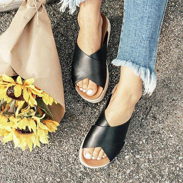 Women Casual Upper Band Crossed Design Open-toe Outdoor Slippers Shoes