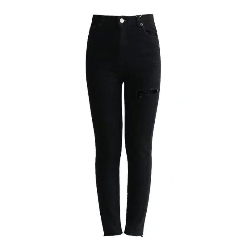 Women Sexy Ripped Design Plain Pattern Slimming Jeans