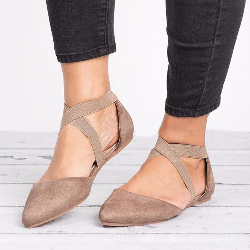 Women Fashion Pointed Toe Band Crossed Design Casual Flat Sandals Shoes