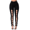 Hot Sale Colored Denim Fabric Sexy Hollow Lace-up Jeans