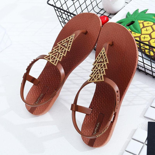 Women Bohemian Style Triangle Pattern Flat Thong Sandals Shoes