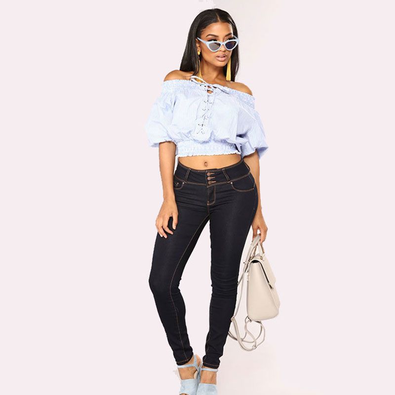 Hot Sale Plain Pattern Women Casual Skinny Jeans