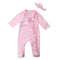 2 Pcs Baby Girl Pink Flower Pattern Long Sleeves Jumpsuit And Headwear