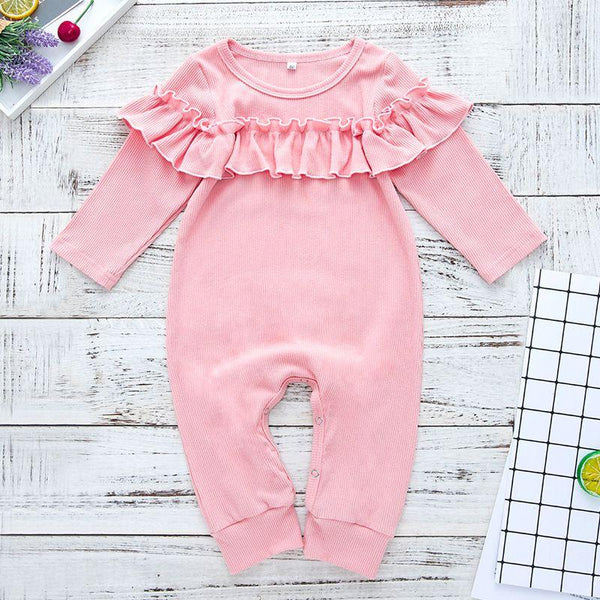 Baby Girl Clothing Pink Long Sleeves Ruffle Jumpsuit