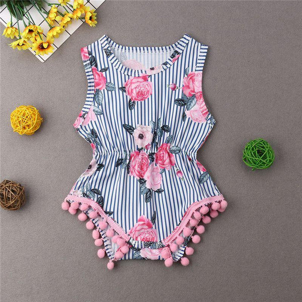 Baby Girl Clothing Floral Print Tassel Design Romper