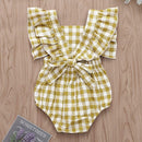 Baby Girl Yellow Plaid Print Ruffle Sleeve Bodysuit