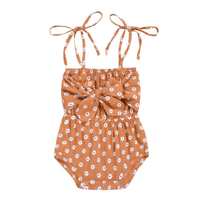Baby Girl White Flower Print Spaghetti Strap Bodysuit