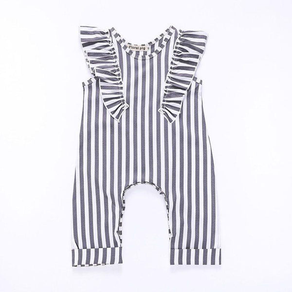 Baby Stripe Print Ruffle Design Jumpsuit