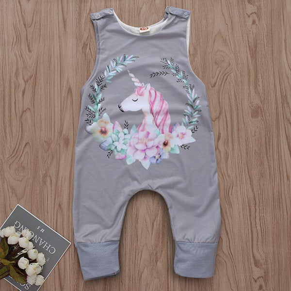 Baby Fresh Style Cotton Unicorn Print Sleeveless Jumpsuit