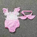 2 Pcs Baby Girl Lace Flower Design Bodysuit And Headband