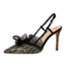 Women Fashion Sexy Lace Hollow Upper Buckle Ankle Strap Evening Stiletto Sandals Shoes