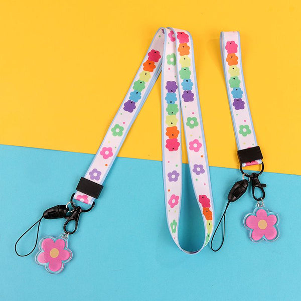 2 Pcs Set Cartoon Print Keys Lanyard Phone Neck Strap