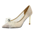 Women Sexy Bowknot Pattern Hollow Out Lace Pointed-toe Stiletto Shoes