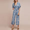 Casual Flower Print V Neck Frilled Short-sleeve Vacation Jumpsuits
