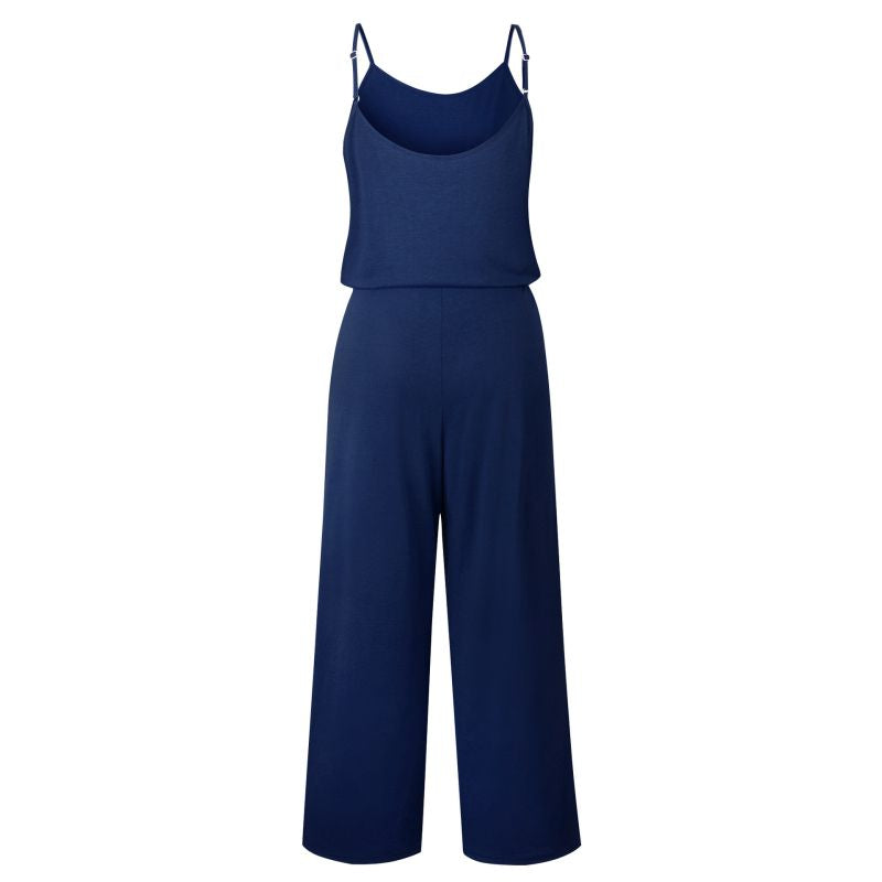 Loose Pattern Spaghetti Strap Summer Solid Color Casual Jumpsuits