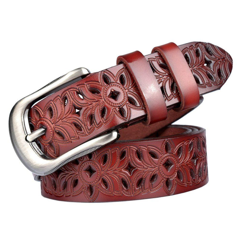 Fashion Hollow Flower Carving Pattern Good Quality Leather Belt