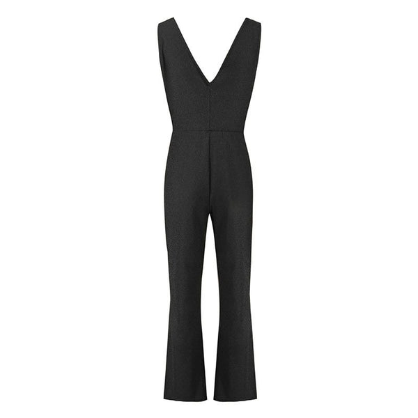 Elegant Women Solid Color Sleeveless Defined Waist Flare Jumpsuits