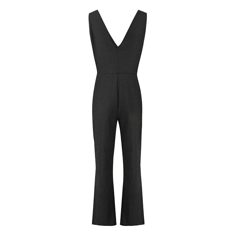 Elegant Women Solid Color Sleeveless Defined Waist Flare Jumpsuits