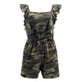 Casual Camouflage Print Ruffled Design Women Square Neck Rompers