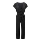 Casual V Neck Solid Color Dolman Sleeve Wrapped Jumpsuits