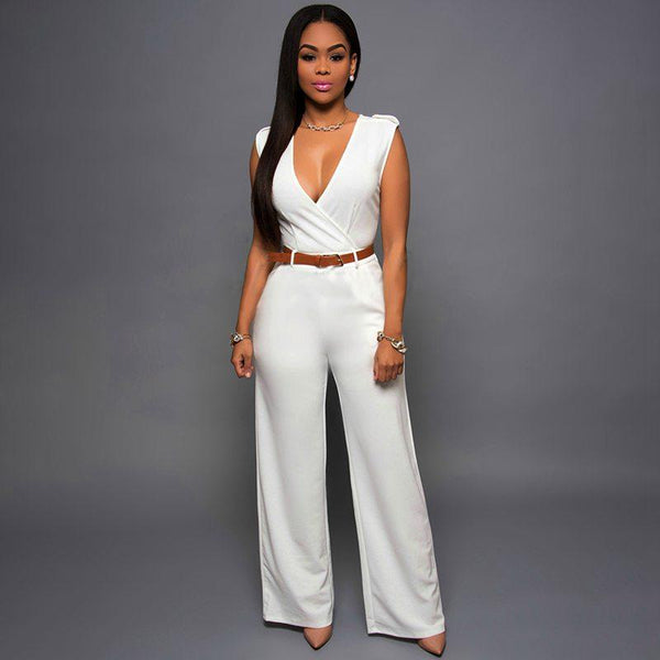 Women Plain Pattern Sleeveless Wide-leg Wrapped Jumpsuits