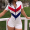 Casual Summer Contrast Zipper Pattern Rompers