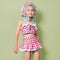 3 Pcs Sweet Girl Red Plaid Print Halterneck Swimsuit And Bathing Cap