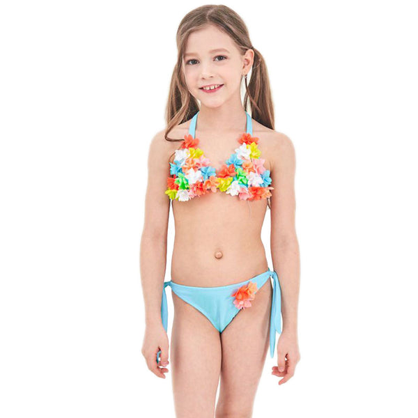 2 Pcs Pretty Girl Multi Flower Pattern Halter Neck Beach Swimsuit
