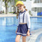 2 Pcs Fresh Style Girl Long Sleeves Color Blocking Swimsuit