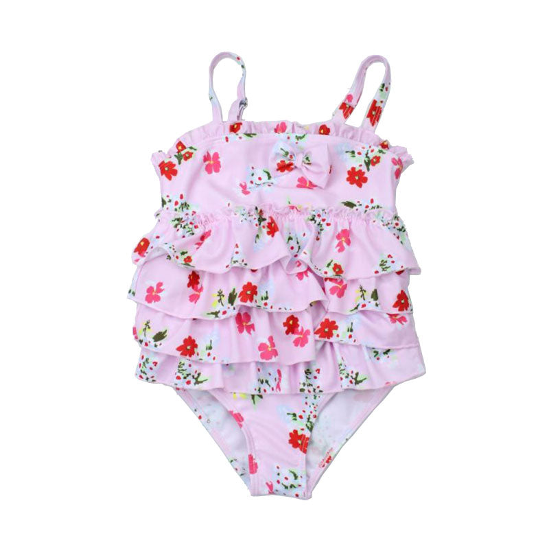 Girl Flower Print Multilayer Patchwork Cute Swimwear