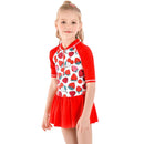 Girl Red Strawberry Print Half Sleeves Patchwork Swimwear