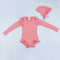 2 Pcs Girl Pure Color Long Sleeveless Sun-proof Swimwear And Bathing Cap