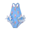 Cute Girl Ice-cream Print Bowknot Bathing Suit Swimwear