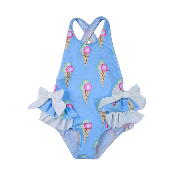 Cute Girl Ice-cream Print Bowknot Bathing Suit Swimwear