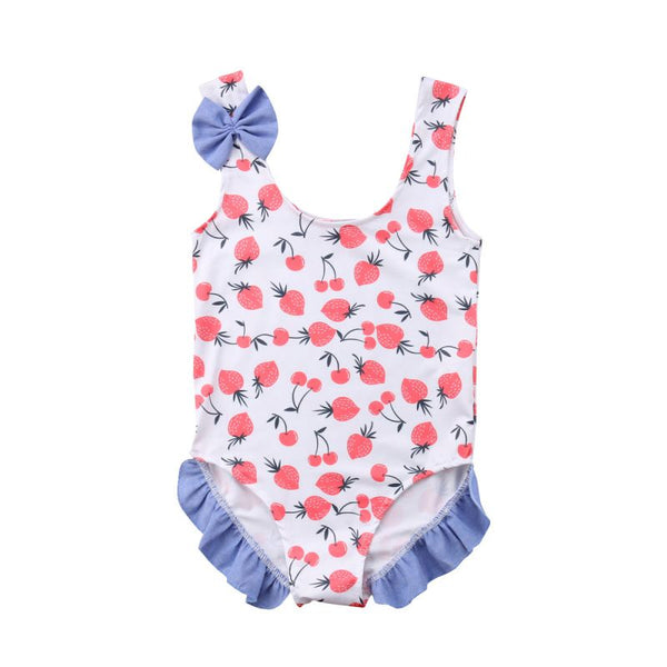Cute Girl Fruit Print Bowknot Design Beach Swimwear