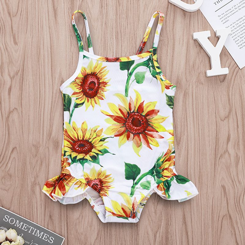 Girls Beach Clothes Sunflower Sling Ruffled Design Swimwear