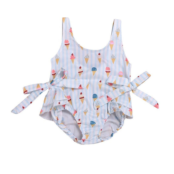 Girl Cute Ice-cream Print Bowknot Swimwear