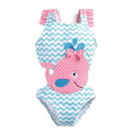 Cute Girl Cartoon Whale Pattern Patchwork Swimwear
